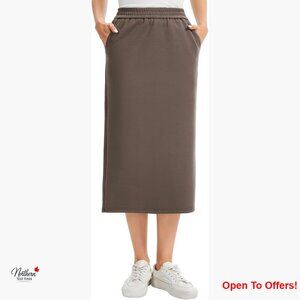 High Rise Sweat Skirt with Back Split and Pockets